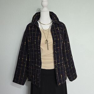 Retro, VTG, Stand Alone Piece KEREN hart Women's Plaid Blazer - Navy and Gold